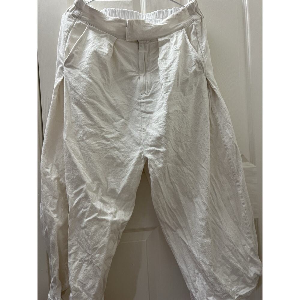 Free People Pants Womens White Bell Wide Cropped Leg 100% Cotton Trousers Size M